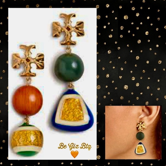 Tory Burch Jewelry - 🆕Authentic Tory Burch Roxanne Wood & Resin Mismatched Double Drop Earrings